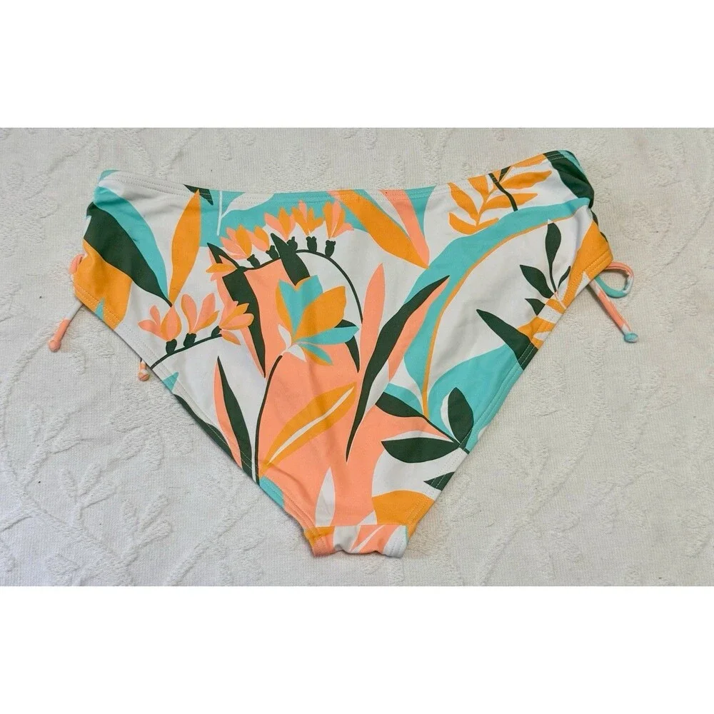 NWT Sunseeker Australia US 8 Microfibre Tropical Bikini Bottom Ruched Side Beach